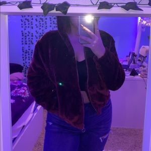 hooded fur zip up jacket